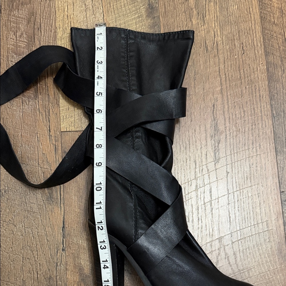Chloe Black Heeled Boots with Ribbon Detail - Picture 15 of 16
